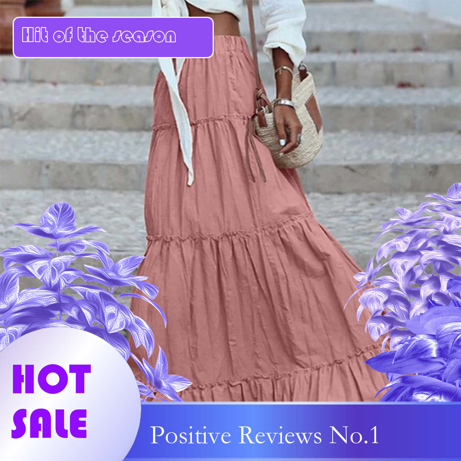Dongdumaoyi Women S Boho Vintage Floral Maxi Skirts Elastic High Waist Pleated A Line Skirt Beach Holiday Layered Ruffle Hem Flowy
