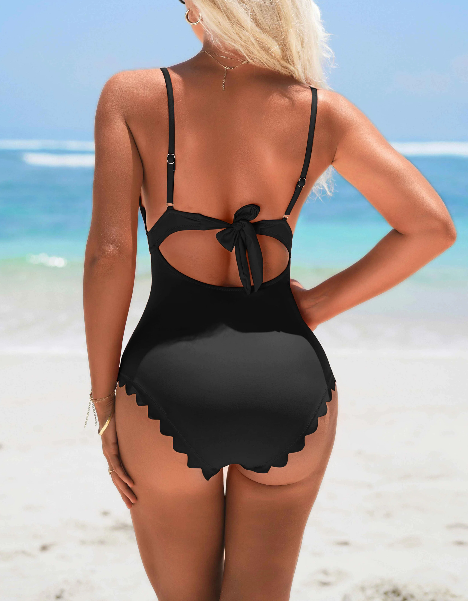 Anfilia womens fashionable onepiece swimsuit with solid scalp decoration high elasticity and detachable pad 250409
