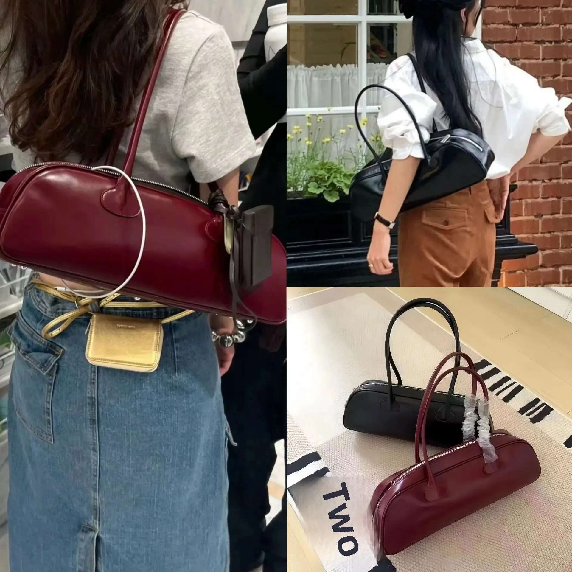 2023 Autumn/Winter New Nichedesignonk Large Capacity Single Shoulder Cow Leather Underarm French Bread Bag Motorcycle Equipm