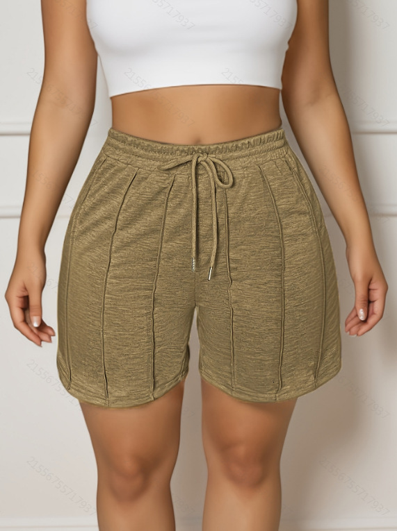2025 New Designer Shorts Plus Size Clothing Women Summer New Item Solid Color Casual Drawstring Short