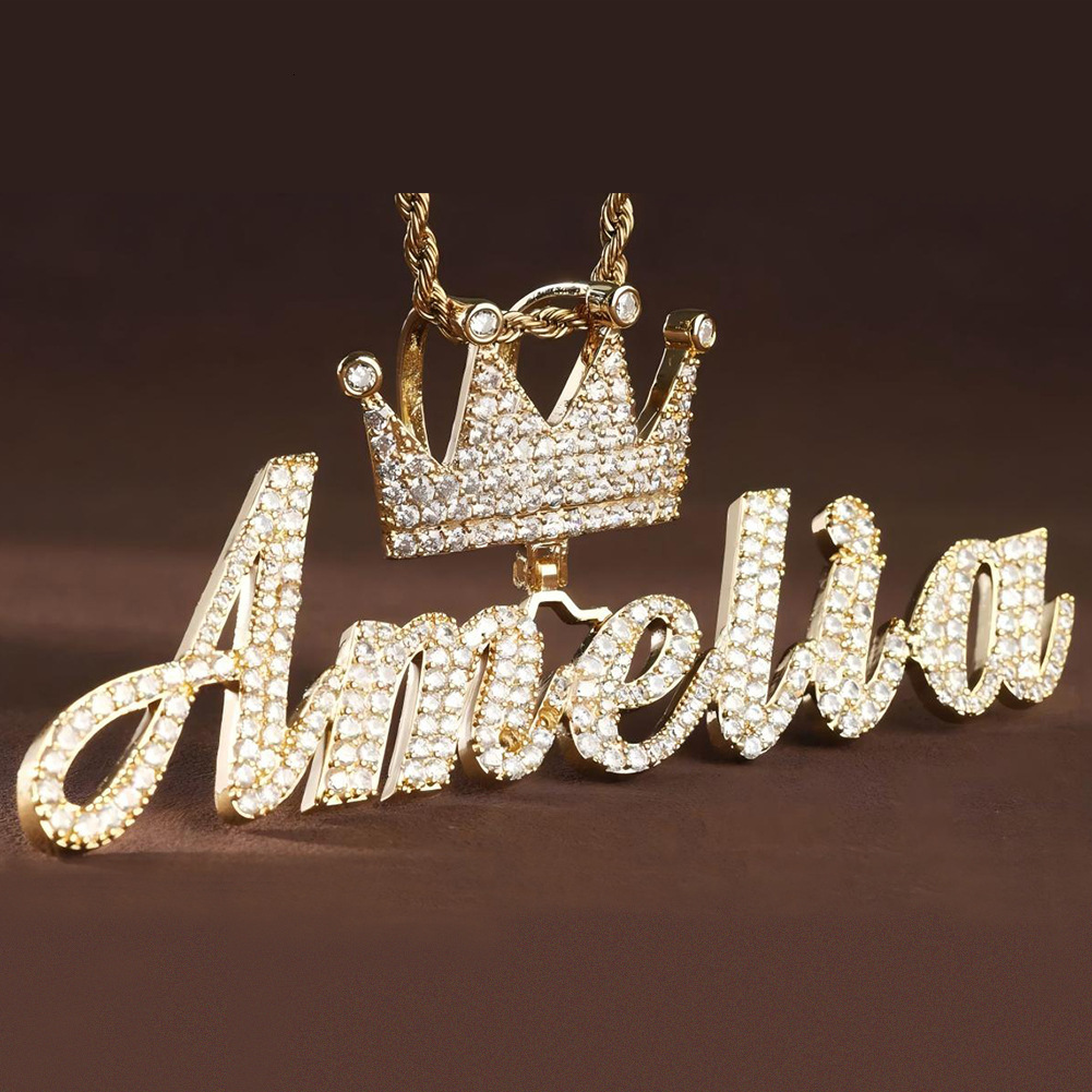 Hip Hop Rap Iced Out Personalized Creative Baby Letter Pendant Necklace Prong With Bling Cubic Zircon 14k Real Gold Street Fashion Jewelry Accessories