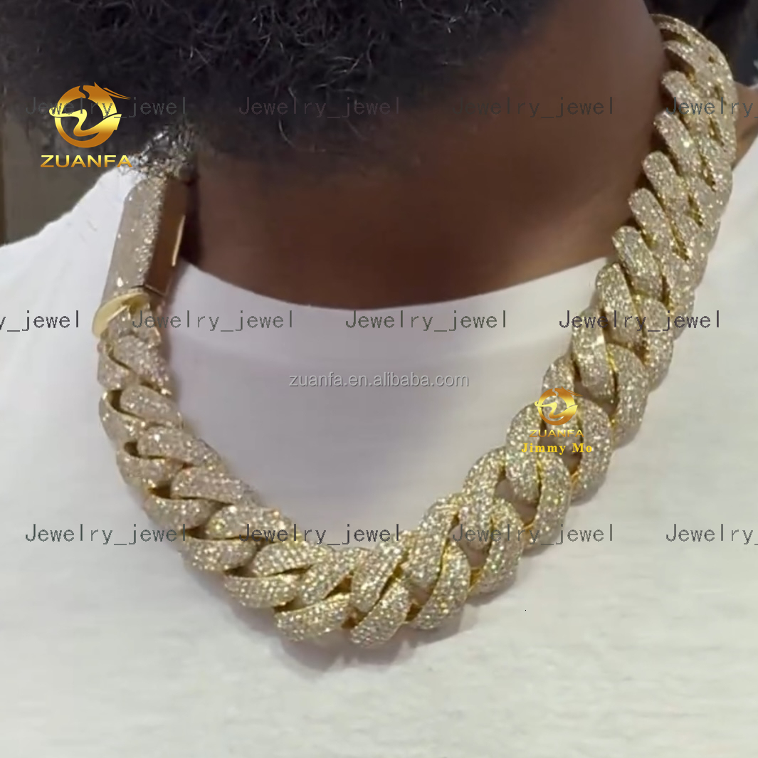 Custom Made Luxury Heavy 925 Solid Silver 18mm Big Guy Rapper Jewelry Iced Out Hip Hop Moissanite Miami Cuban Link Chain