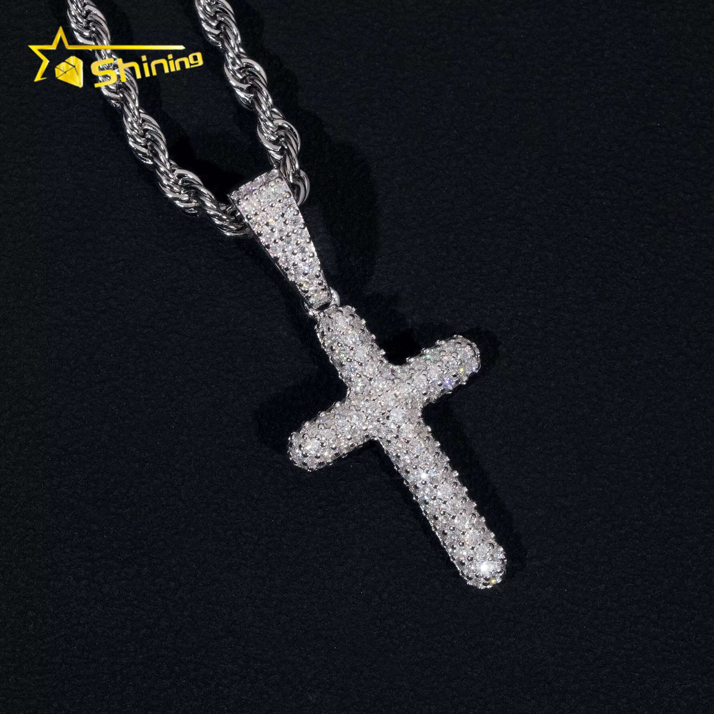 Hip Hop Jewelry 925 Sterling Silver Men Pendant Diamond Iced Out Bubble Cross Pendant Moissanite