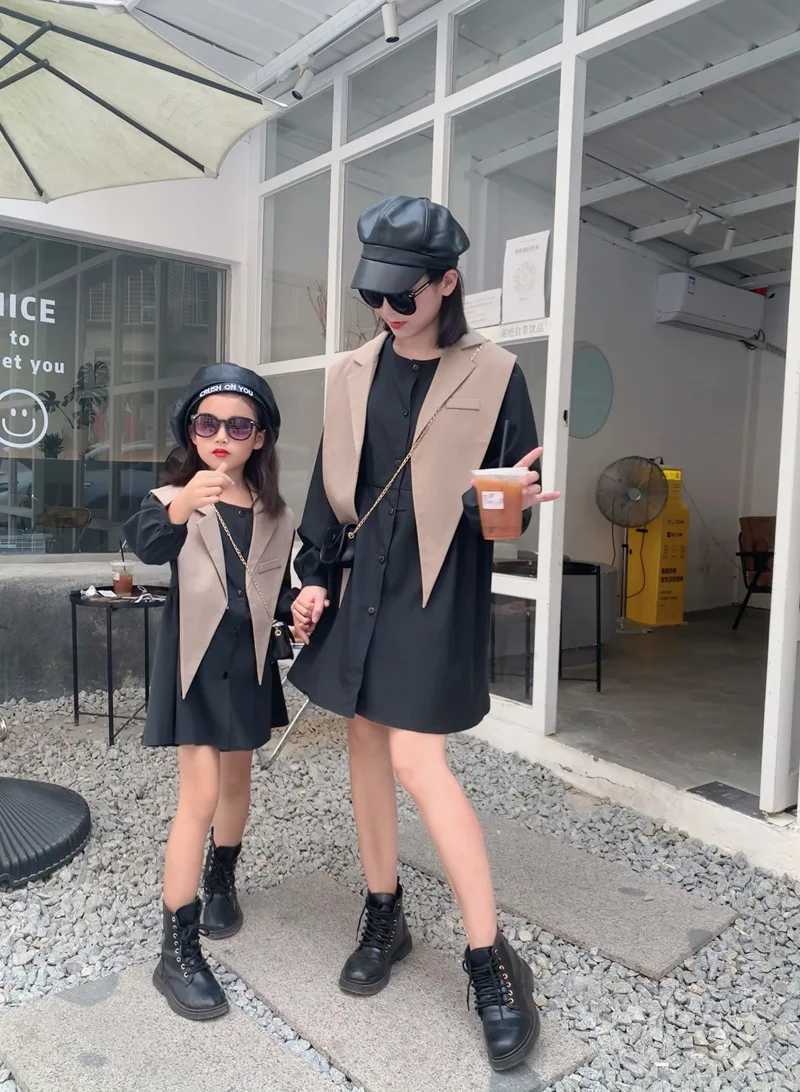 Mom and Daughter Autumn Dress Elegant Womens Set Little Girl Clothing Mom and I Dress Parent Child Matching Clothing S2548