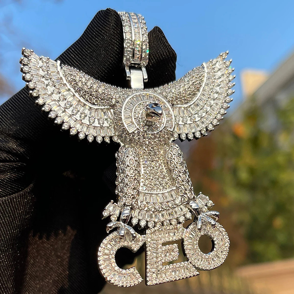 Hip Hop Animal Eagle CEO Letters Pendant Necklace Full TopBling 5A Zircon 18k Real Gold Plated Mens Jewelry