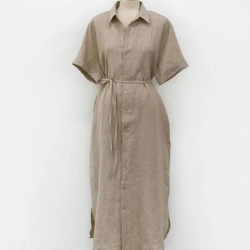 REALEFT Summer Linen Womens Shirt Short Sleeve Single Chest Korean Lace Straight Skirt 250409