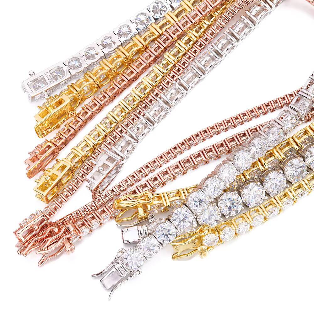 Wholesale Hiphop Jewelry 4mm Four Claws 925 Silver White Yellow Rose Gold Plated Round Brilliant Cut Moissanite Tennis Bracelet