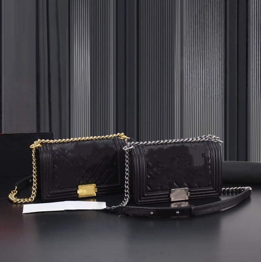 Classic Quilted Le Boy Flap Sheepskin Shoulder Crossbody Bags Sier/gold Hardware Chain Bag Women Square Handbags Outdoor Sacoche Purses 25x15x9cm Sliver hardware