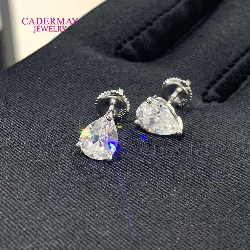 Cadermay 1ct Pear Cut D VVS1 Moissanite Diamond 3 Prongs Screw Back Stud Earrings 925 Sterling Sliver Earrings Women Men Gift