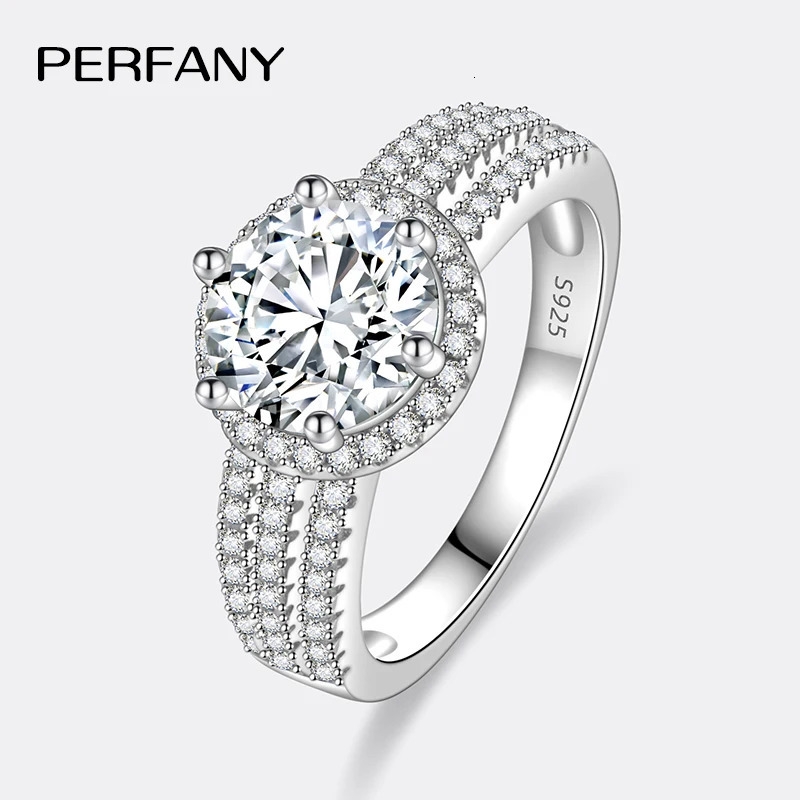 PERFANY 2/3CT Womens Ring S925 Pure Silver Plated 18K White Gold Diamond Wedding Ring Wedding Jewelry 250325