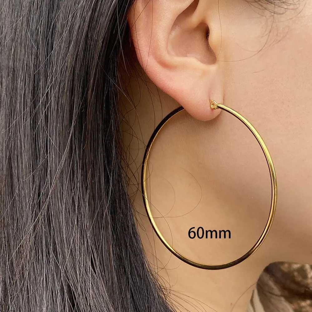 Stainless Steel Big Womens 20mm to 90mm Smooth Circle Hoop Earrings Exaggerated Statement Large Hoops Ear Round Loop Ring Z250408