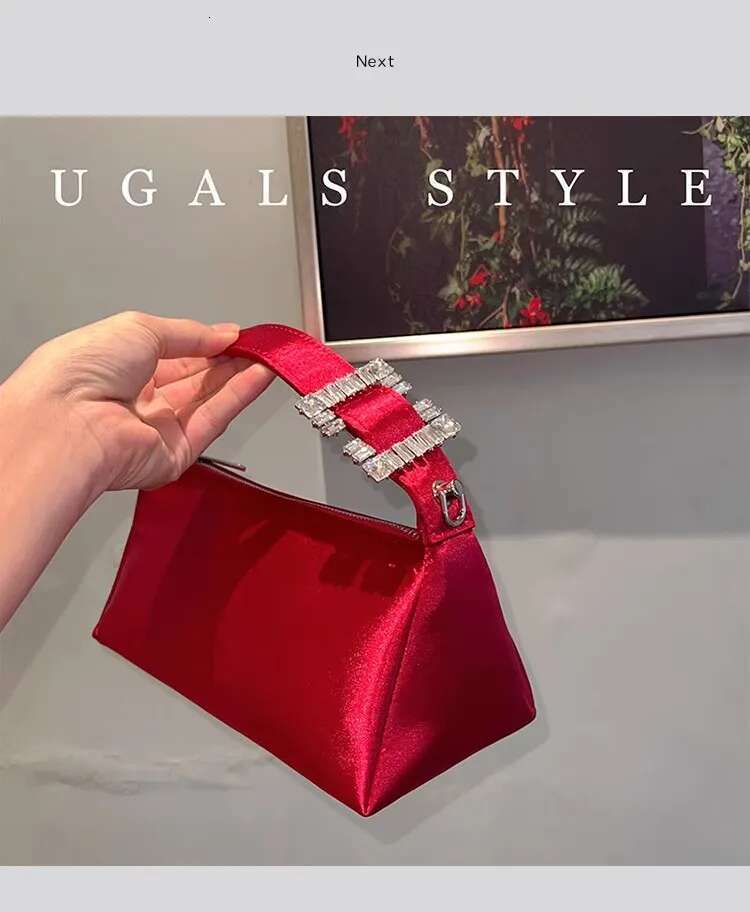 Fashion Satin Square Glitter Rhies Dia Evening Women's Handbag Wedding Party Clutch Purse Shoulder Bag
