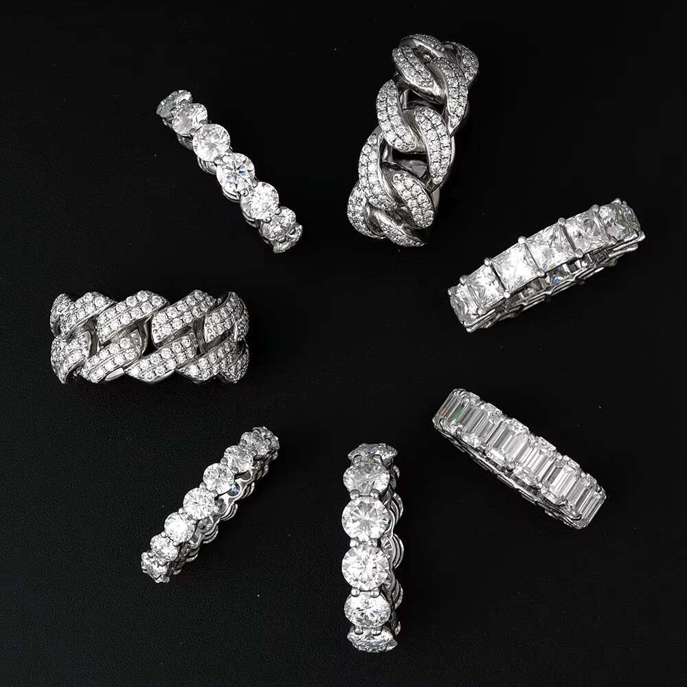 Custom Fine Jewelry Cuban Ring White Gold Plated S925 Silver Man Diamond Iced Out Moissanite Eternity Ring
