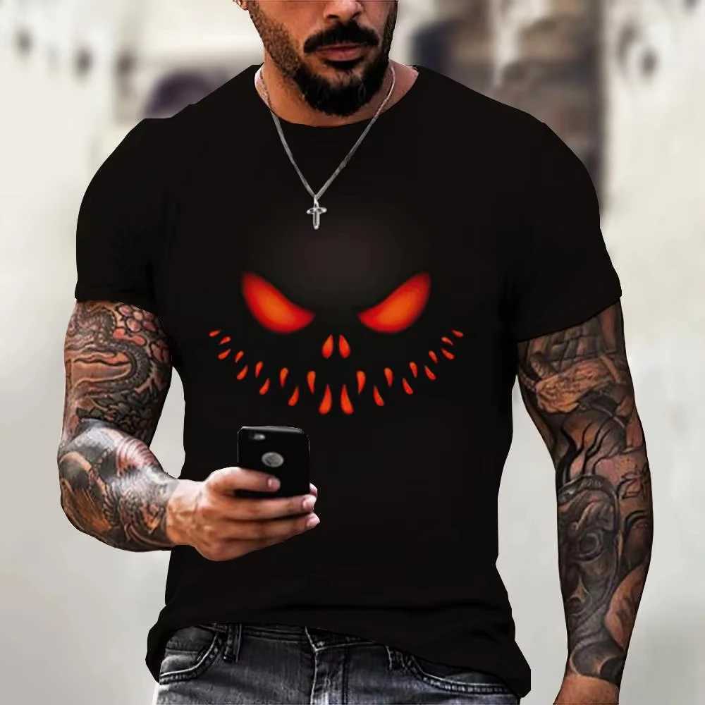 Mens T-shirt devil graphic short sleeved O-neck streetwear top loose T-shirt outdoor sports shirt oversized clothingXJ250409