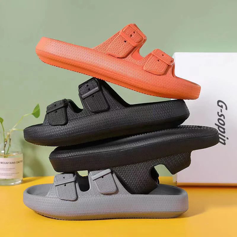 Soft Sole Home Slippers Men Summer Adjustable Buckle Non-Slip Beach Flip Flops Man Comfortable Thick Bottom Platform Sandals 250407