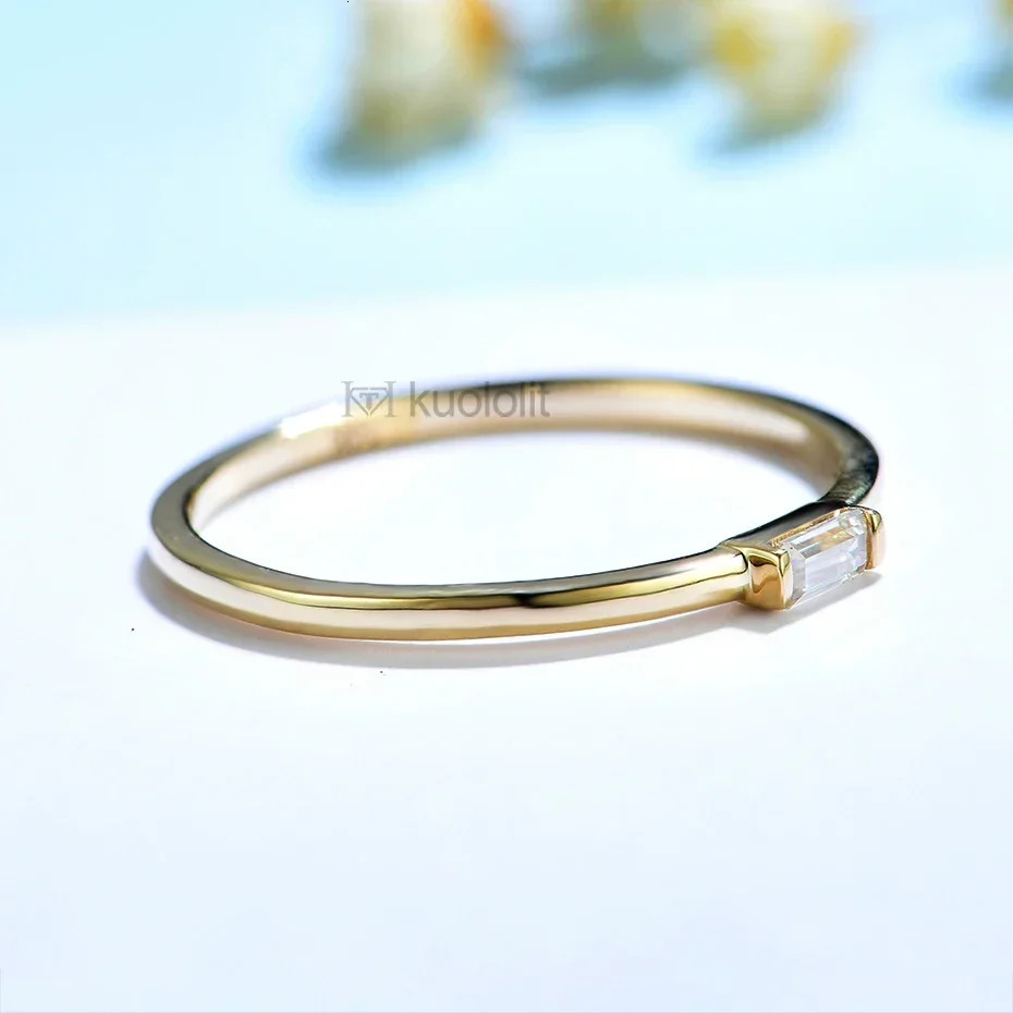 Kuololit 585 14K 10K Yellow Gold Ring for Women Emerald Cut Solitaire Engagement Jewelry for Christmas Gift 250408