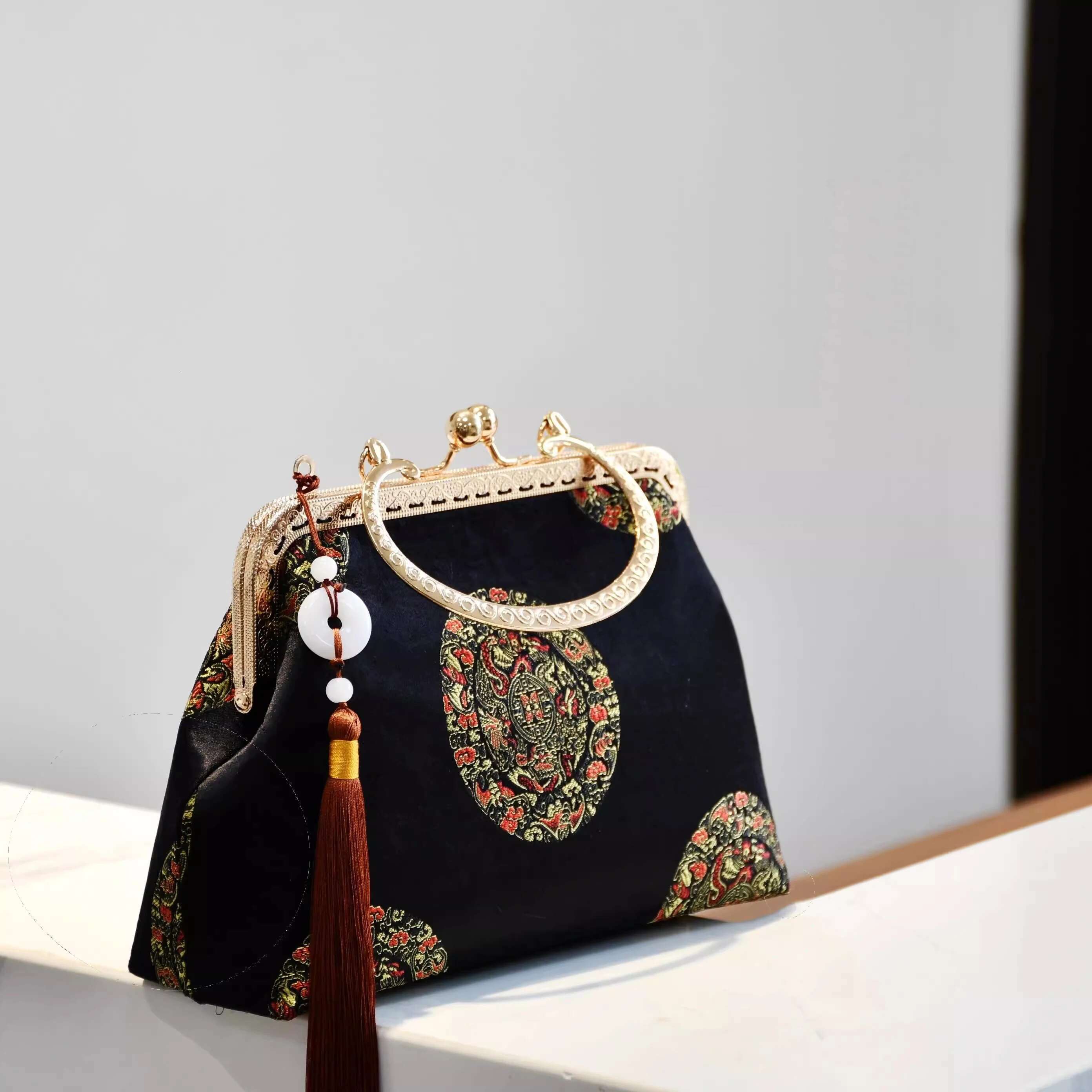 Red Black Palace Japan China Style Wedding Women Top Hand Tassel Classic Vintage Mother Bag Bags Chain Strap