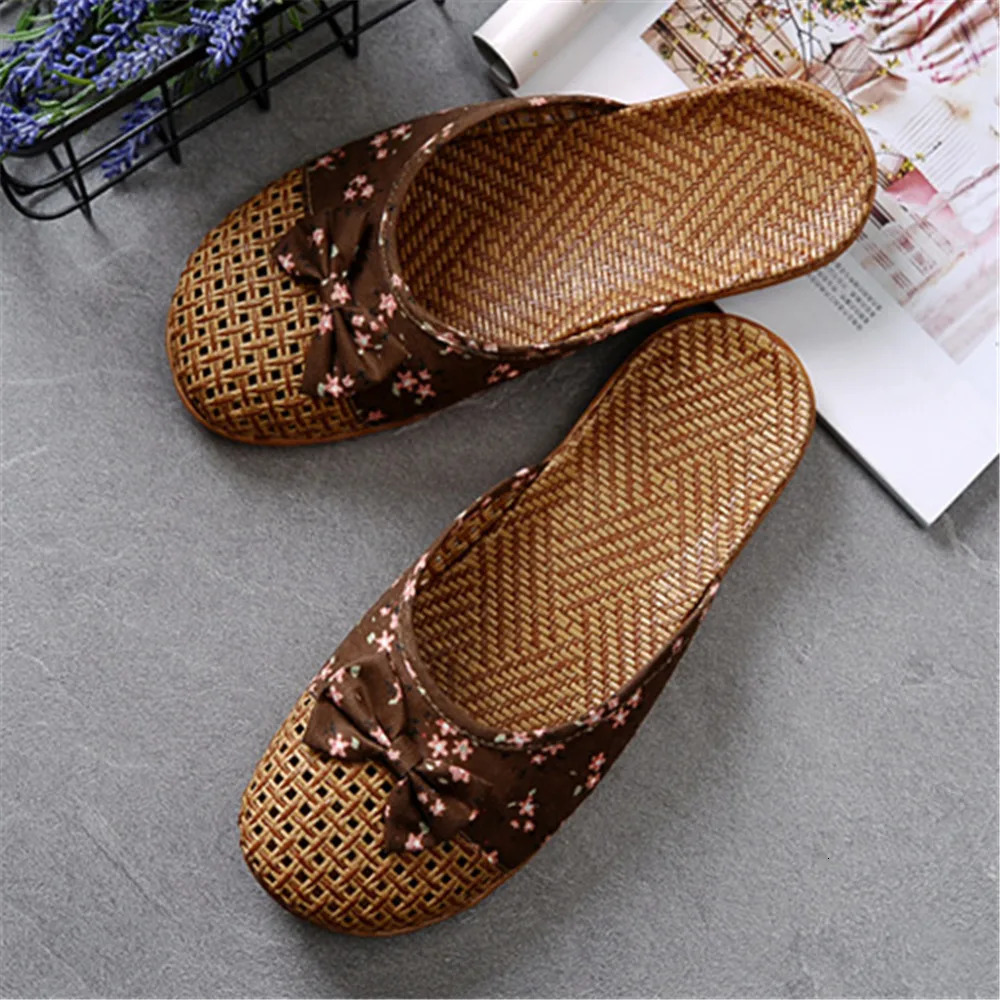 Summer Shose Women Slippers Beach Flip Flops Breathable Linen Flat Female Casual Flax Bow Ladies Sandals Shoes y250304