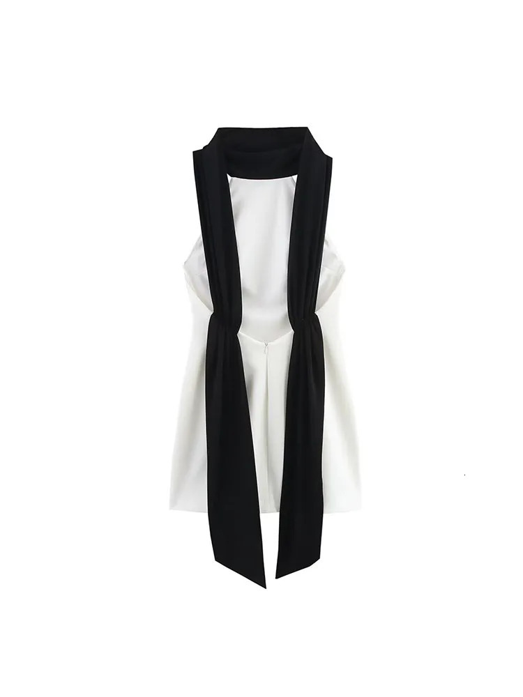 Womens Summer Mini Dress Fashion Patch Work Sleeveless Side Zipper ELegant Street 250409