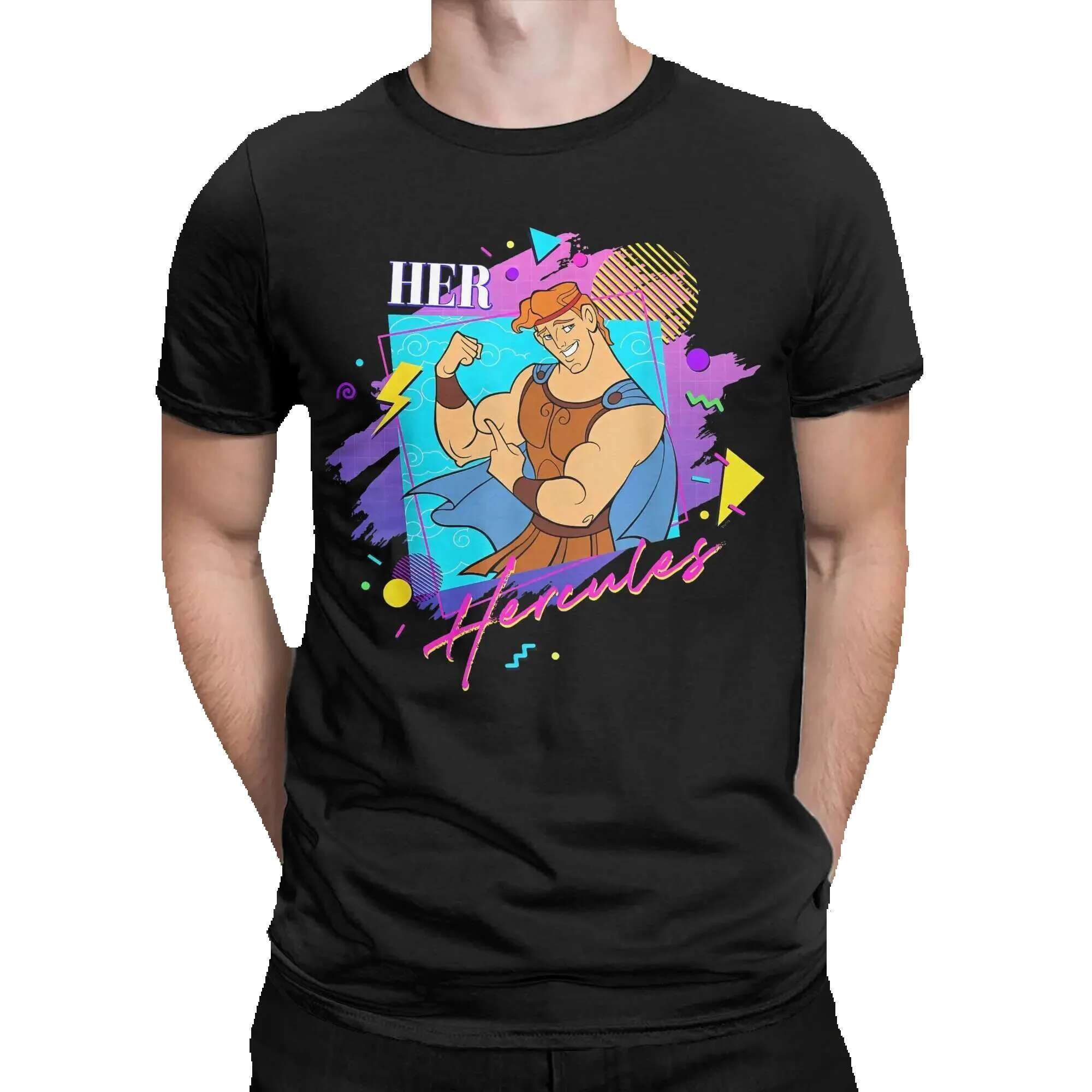 Men's pure cotton round neck T-shirt, paired with his Megara Hercules, Hipster Leon, plus size, suitable for couples to wear
