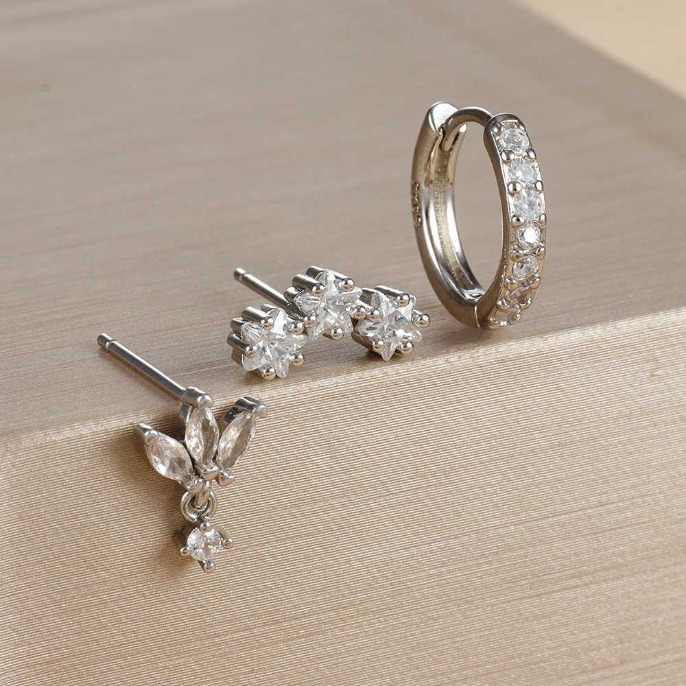 3PCS Luxury Star Pendant Piercing Earrings Set For Women Stainless Steel Zircon Punk Ear Studs Earring Lady Jewelry aretes Z250408