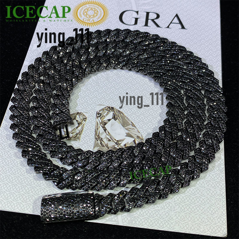 8mm Custom Black VVS Moissanite Diamond Cuban Link Chain Necklace for Men Hip Hop Fine Jewelry Chain 925 Silver Charm Necklace