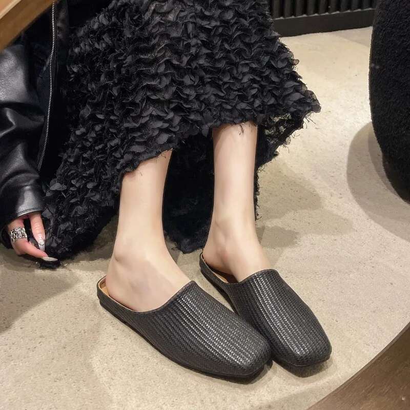 2025 Hot Sale Shoes Baotou Women's Fashion Square Toe Daily Slippers Women New Solid Flat Slippersatos Mujer