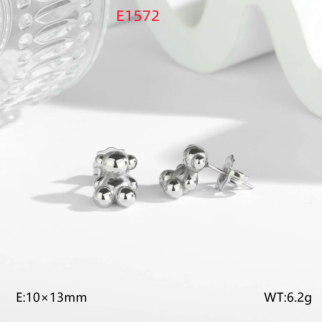 Hot Fashion Women Men Bear Silver Rose Gold Stainless Steel Cartoon Blue Green Pink Black Oil Animal Span Stud Earrings Jewelry