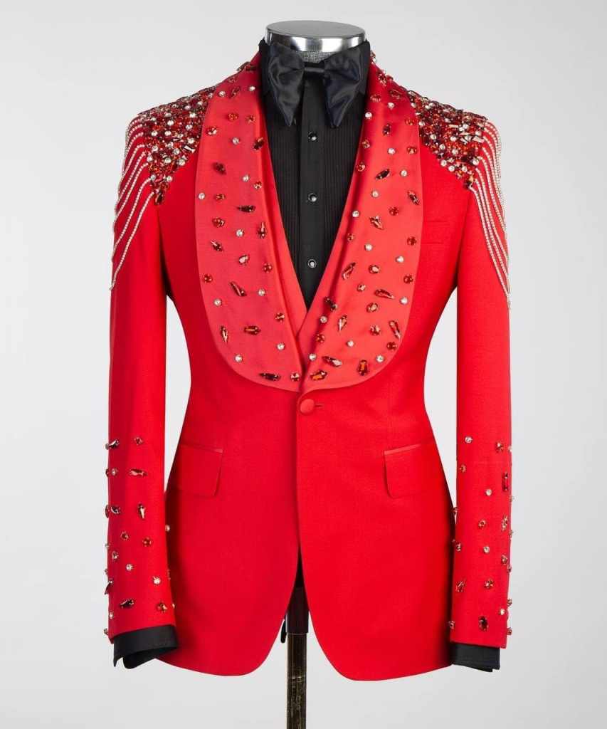 Luxurious Wedding Tuxedos Beading Crystal Men Suit Shawl Lapel 3 Piece Set Jacket Vest Pants One Button Party Suits Customized