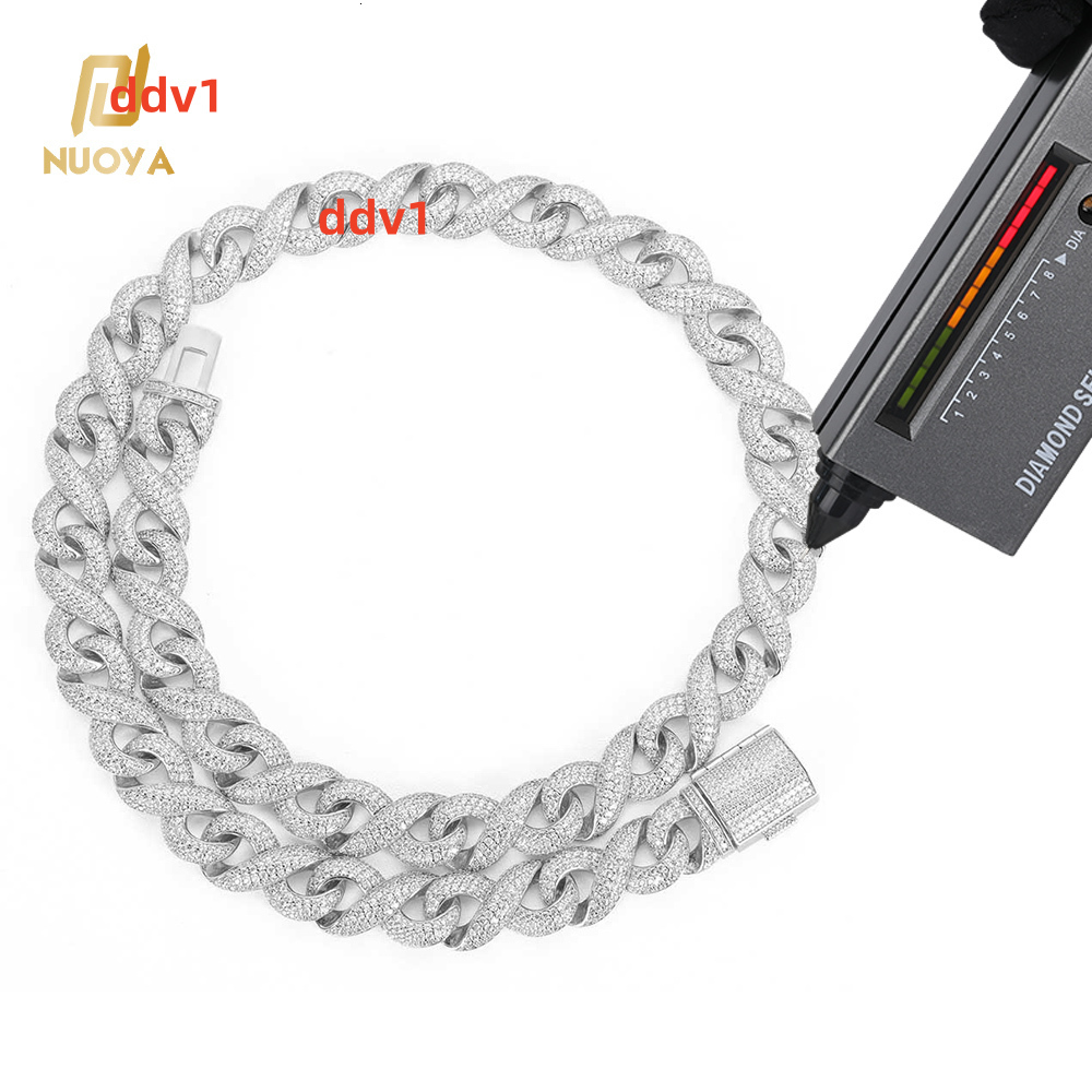 Hip Hop Jewelry Iced Out VVS Moissanite Cuban Link Chain 15mm 925 Sterling Silver Infinity Cuban Link Necklace