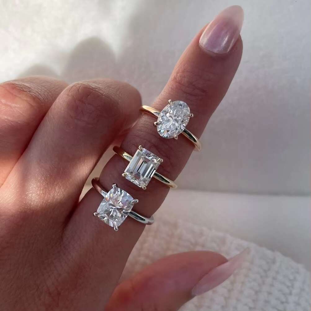 S925 Sterling Silver Rings 18K Solid Gold Fashion Solitaire Style Moissanite Ring Engagement Vvs Moissanite Engagement Ring