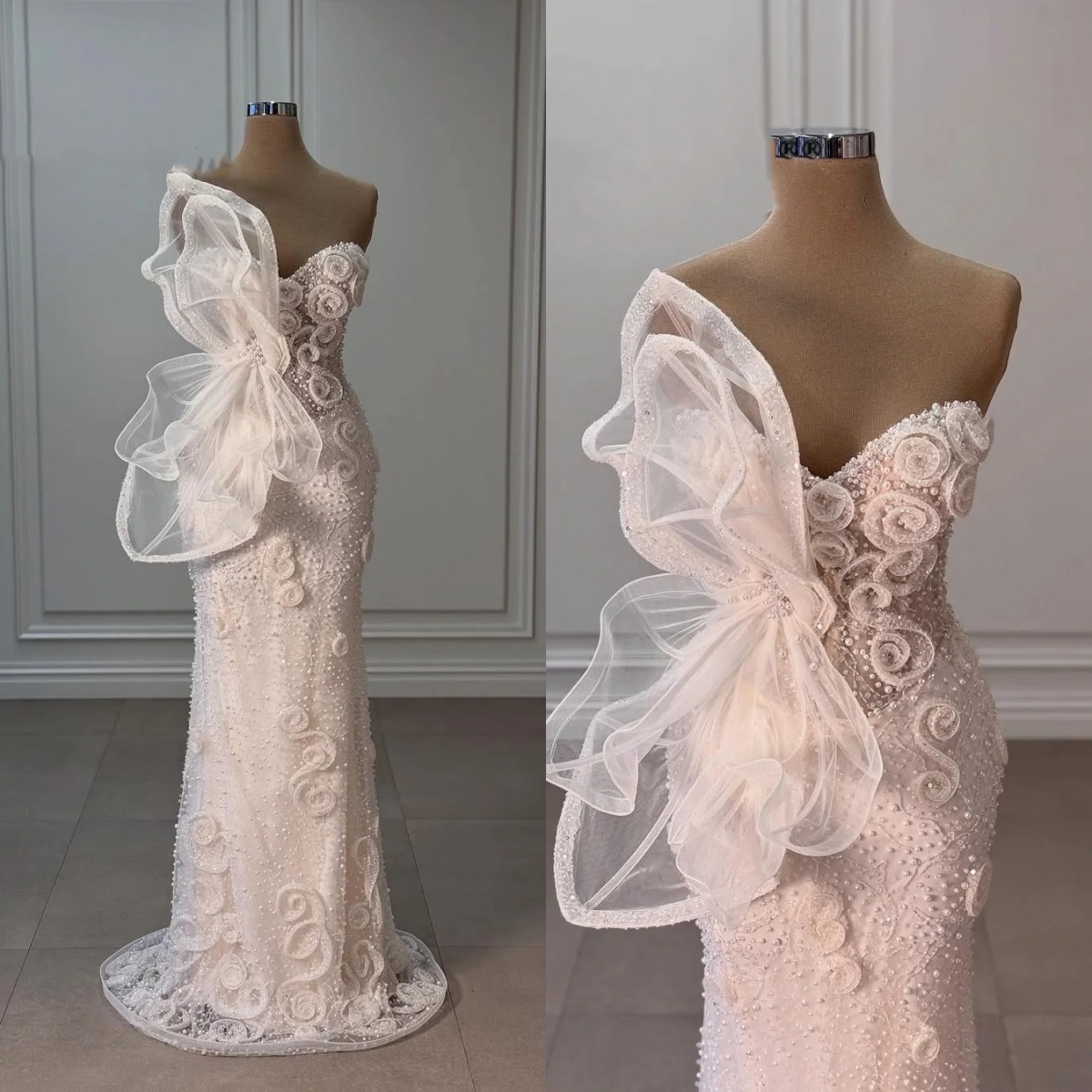 Designer Evening Dresses Sweetheart Neck Sleeveless Gown Sequins Beaded Appliques Sweep Train Dress Party Customized Dress