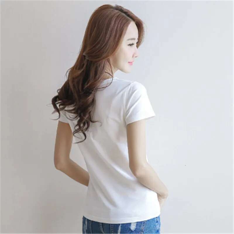 Women T-shirt V-Neck Short Sleeve Female Tee Slim White And Balck T-Shirt Casual Solid Lady Tshirt Tops