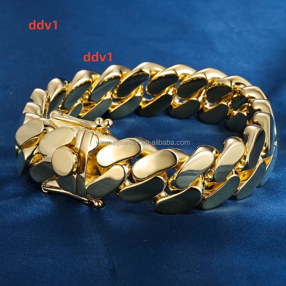 Custom Hip Hop 20mm Real S925 Sterling Silver 9K 10K 14K 18K Solid Gold Plated Miami Cuban Link Chain Necklace Bracelet