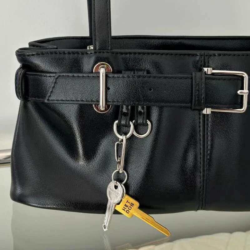 Korean Casual Underarm Shoulder Bags For Women Designer Handbags Purses 2025 New In PU Belt Buckle Decoration Key Pendant
