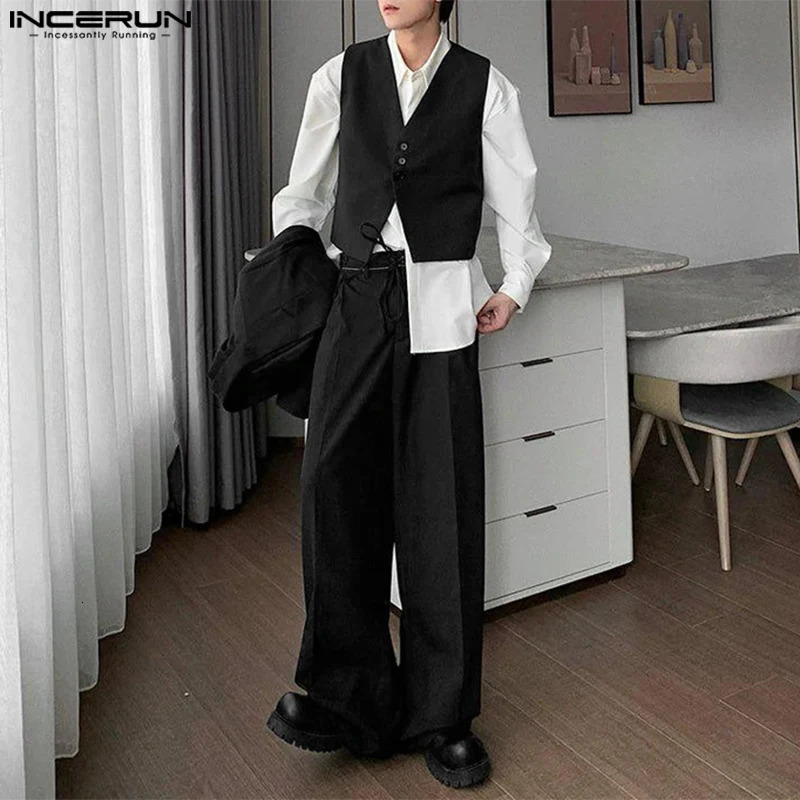 INCERUN Korean style set fashion mens sleeveless vest pants casual street clothing solid twopiece S5XL 250409