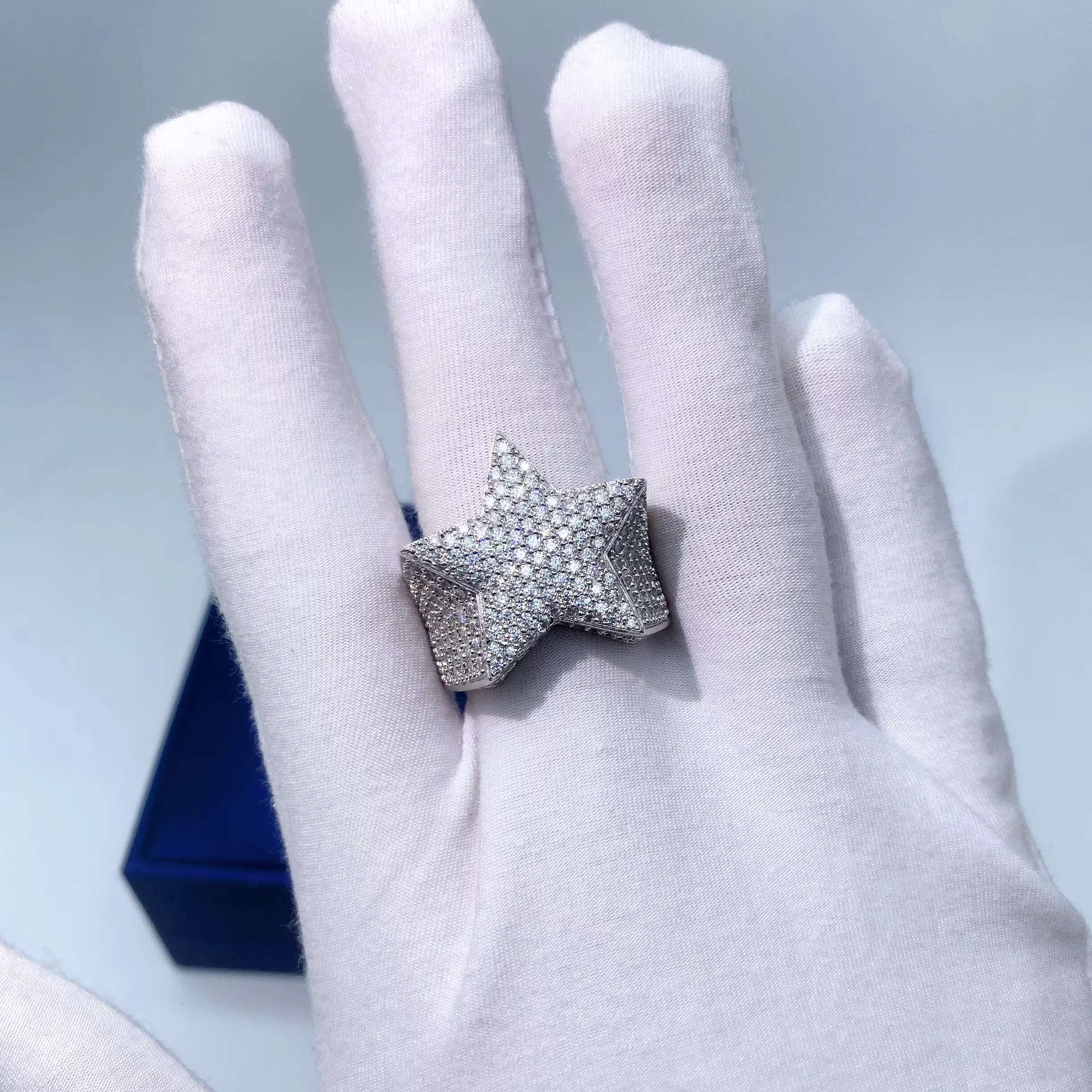 Iced Out Hip Hop Vvs Moissanite Diamond Men David Star Iced Out Star Ring