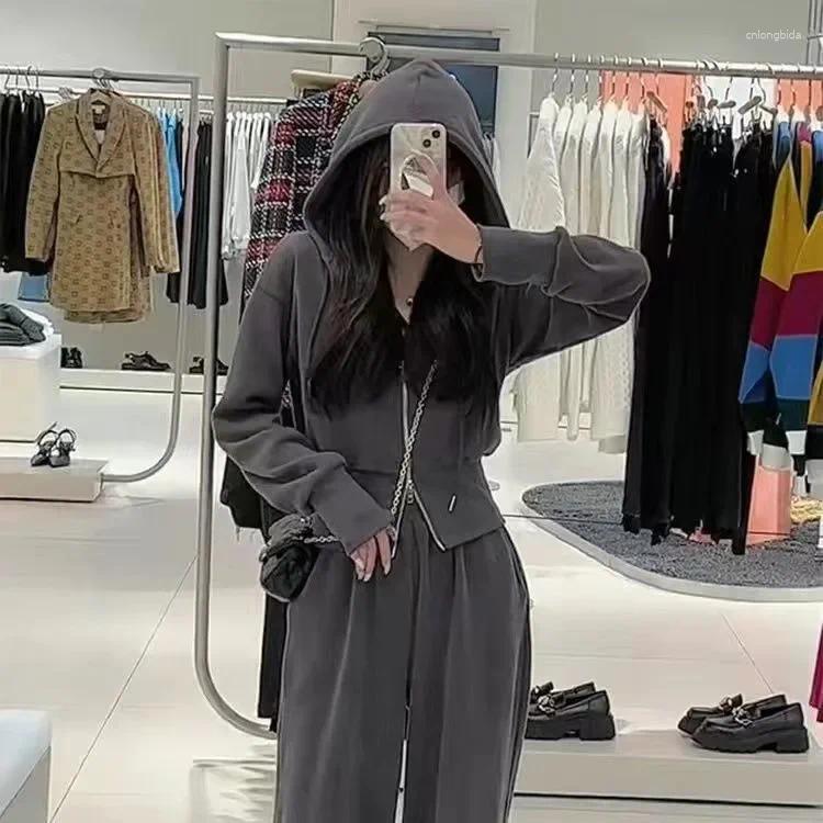 Work Dresses Women's Spring Autumn Style Zipper Hooded Sweatshirt Casual Long Pants Student 2-Piece Set Cross-Border Sportswear