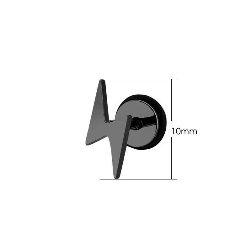 Punk Titanium Lightning Stud Earrings For Men Stainless Steel Round Cake Black Earrings Screw Piercing Jewelry Party Gift Z250408