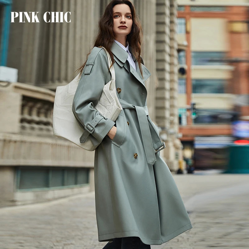 PINK CHIC SpringSummer Detachable Double Collar Extended Trench Coat Womens Retro English Jacket 6601 250409