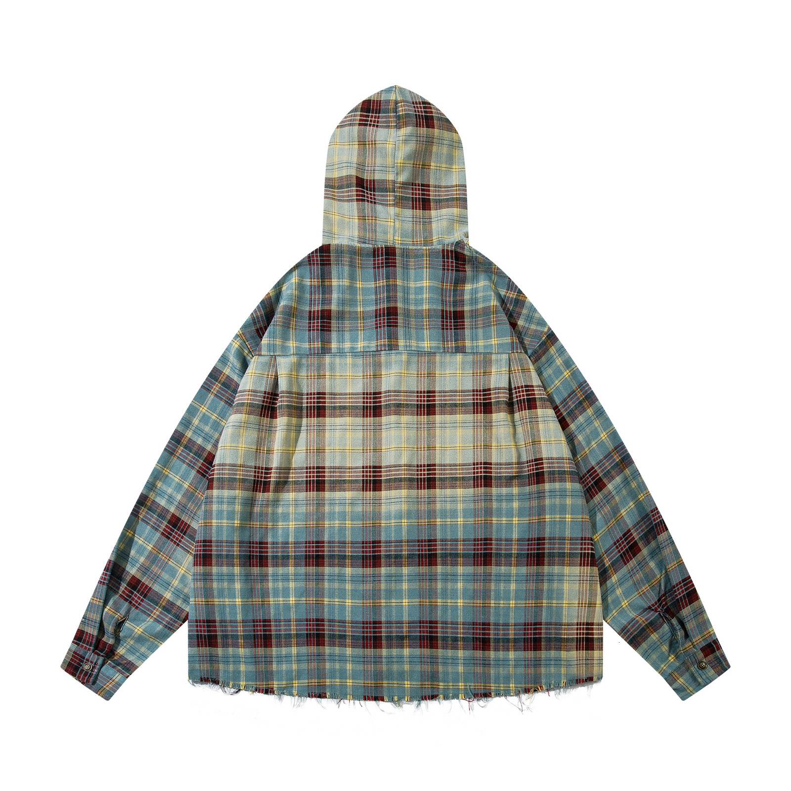 MIJKO fully printed plain weave shirt jacket green pink purple gradient retro super large hooded fashionable mens 360g 250409