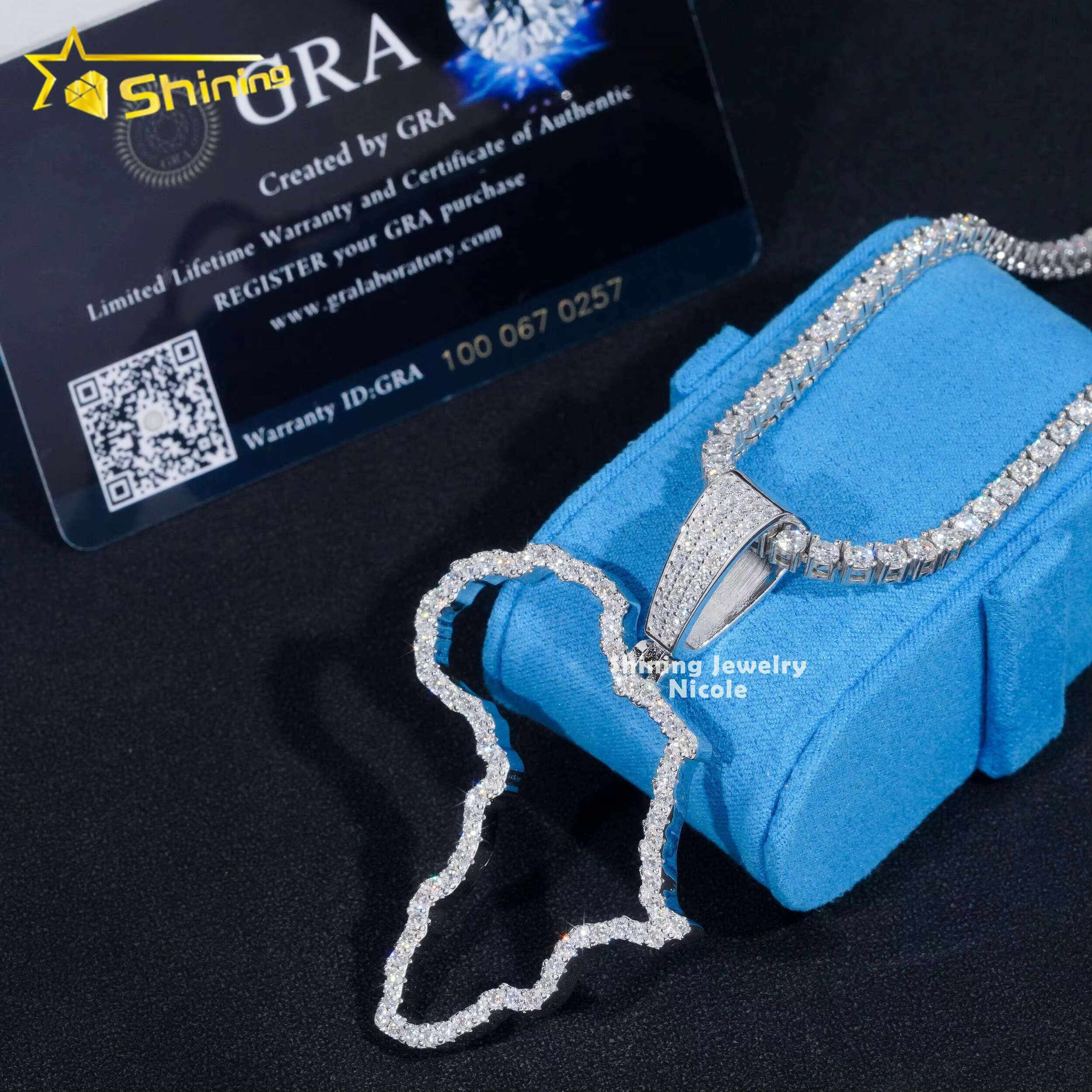 New Arrivals Special Hollow Africa Map Custom 925 Silver Iced Out VVS Moissanite Pendant