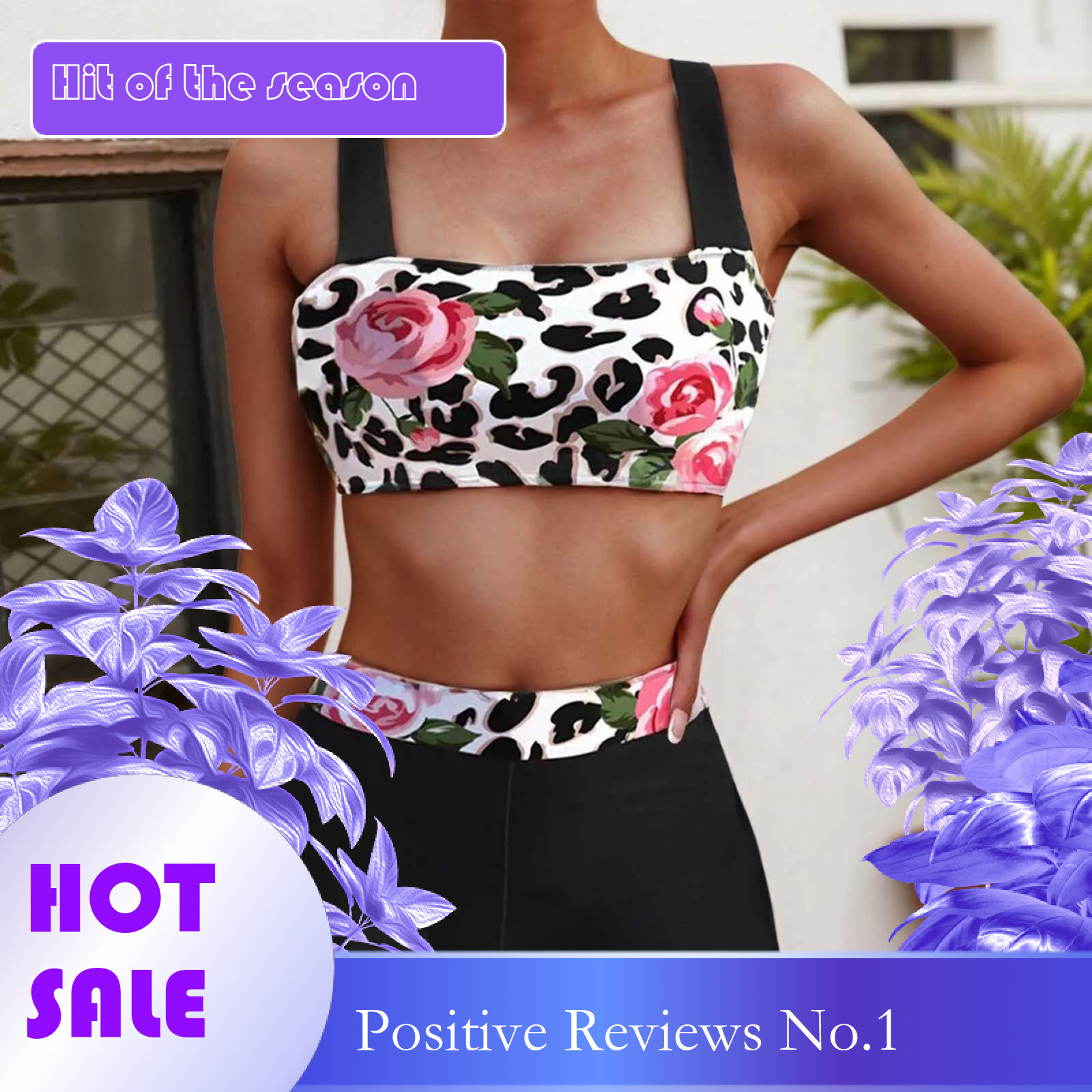 Dongdumaoyi Women High Waist Tankini Summer New Design Printing Swimwear Swimsuit Bikini Bathing Suit Two Piece Set Beach Wear