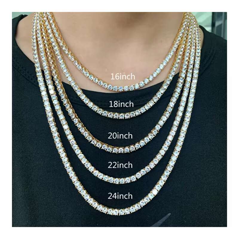 Fashion Jewelry Iced Out Diamond Tennis Chain Inches 925 Sterling Silver VVS Moissanite Tennis Chain Necklace
