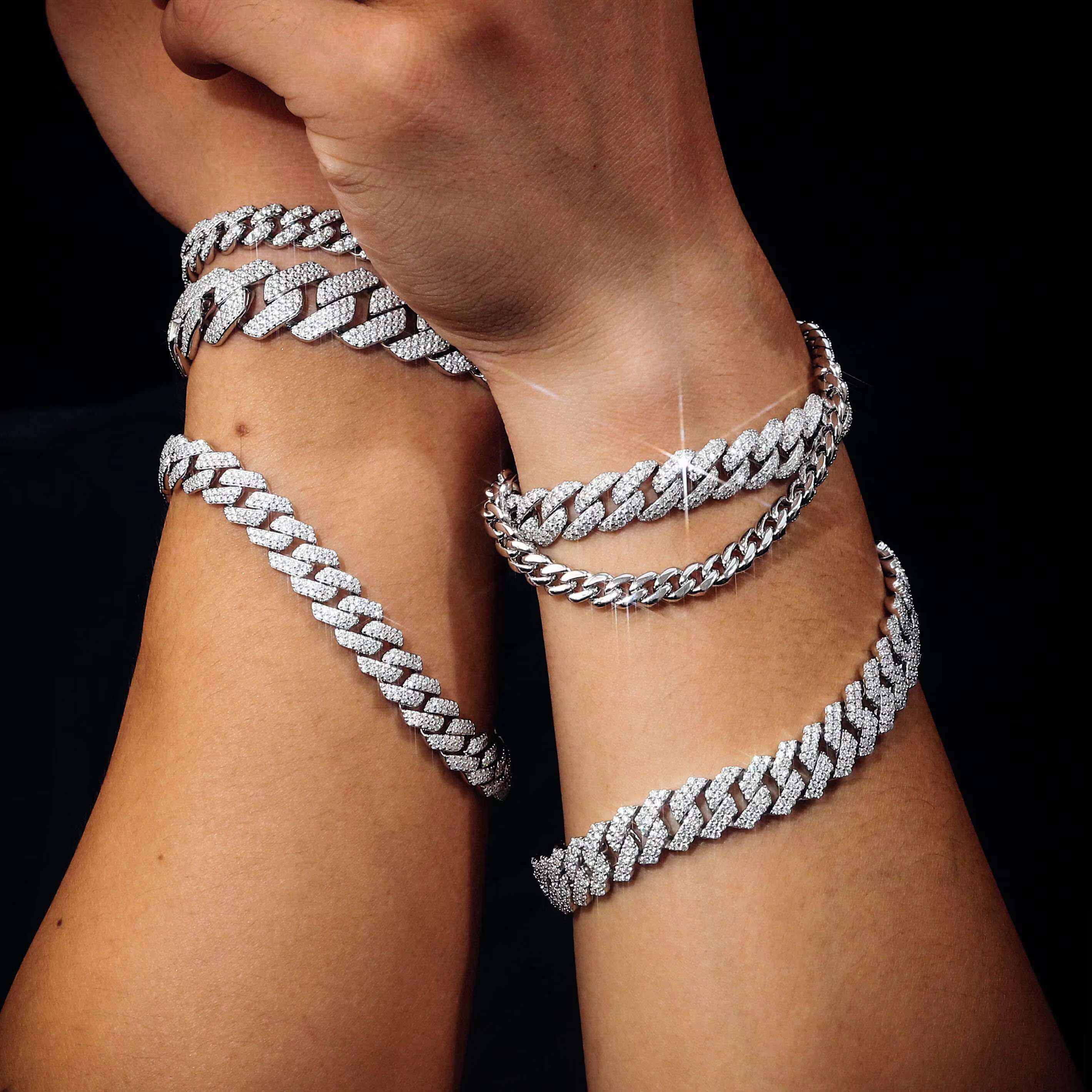 Hip Hop 6mm 8mm 10mm 12mm 15mm Moissanite Cuban Bracelet Miami Cuban Link Iced Out Bracelet 925 Silver Cuban Bracelet for Men
