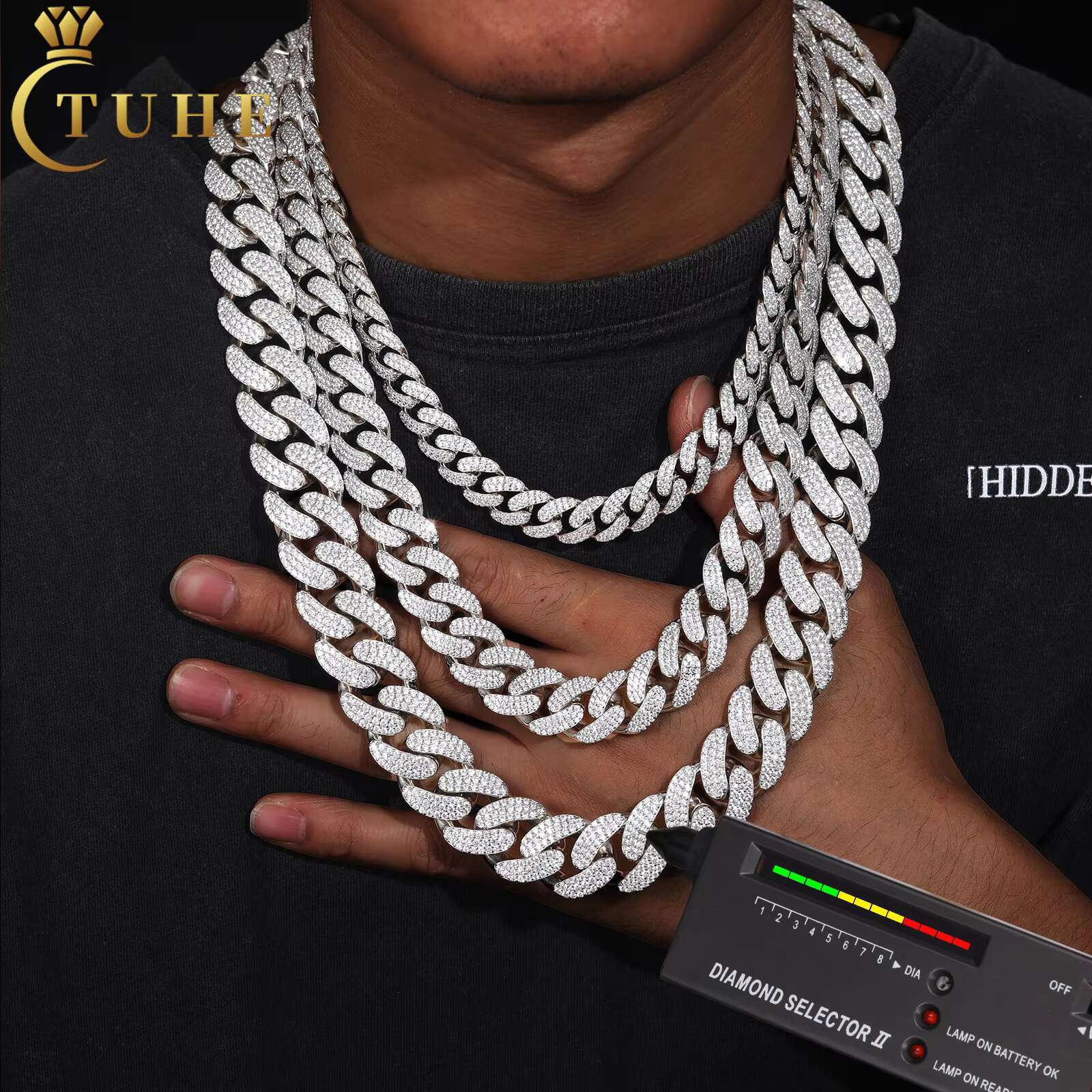 Mens Hip Hop Jewelry Mossanite Necklace 6-20mm 925 Sterling Silver Micro Paved VVS Moissanite Iced Out Miami Cuban Link Chain