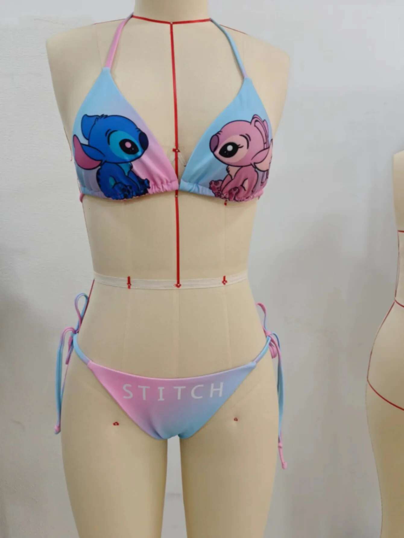2 pcs/a set Cute Cartoon Gir Bikini Small Breast Gathers Beach Vacation Style