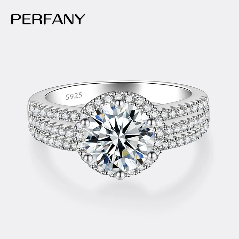 PERFANY 2/3CT Womens Ring S925 Pure Silver Plated 18K White Gold Diamond Wedding Ring Wedding Jewelry 250325