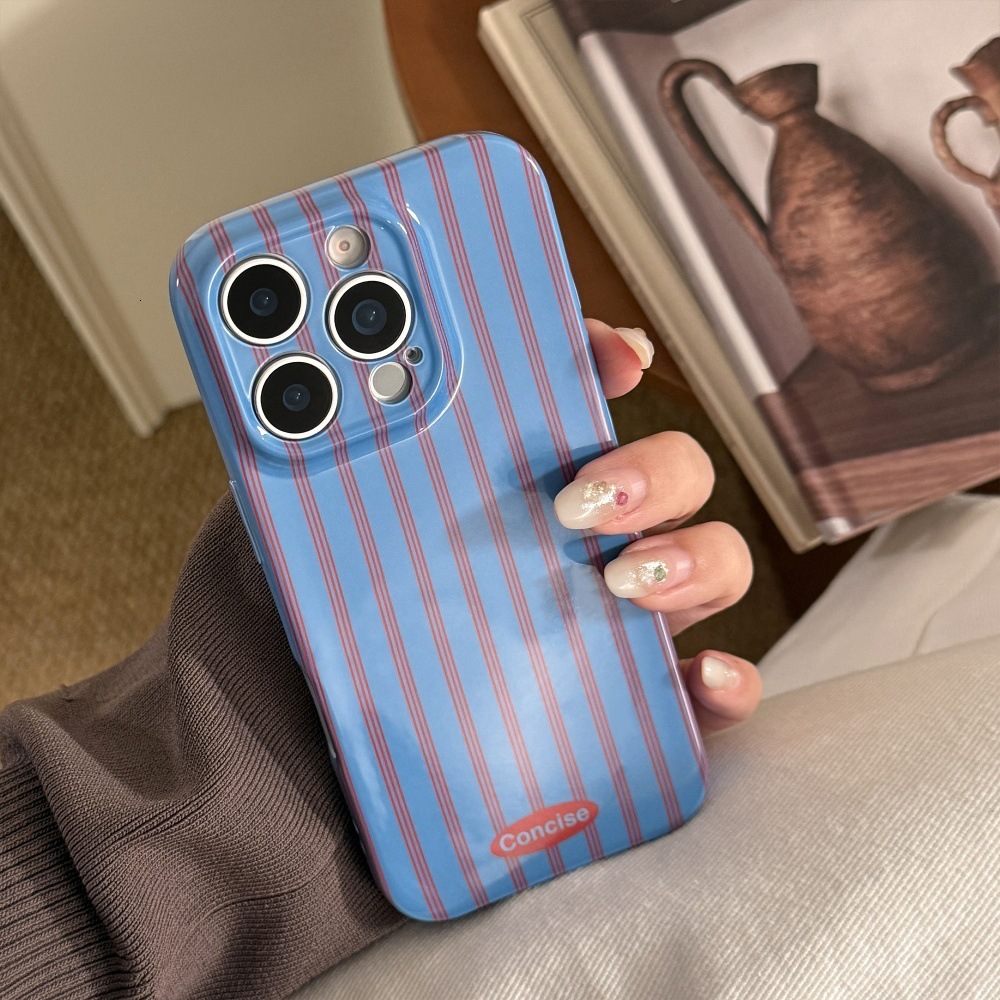Blue and Red Striped Phone Case Compatible with iPhone 17/16 Pro Max Niche Simple Stand Case iPhone 15/14 Pro