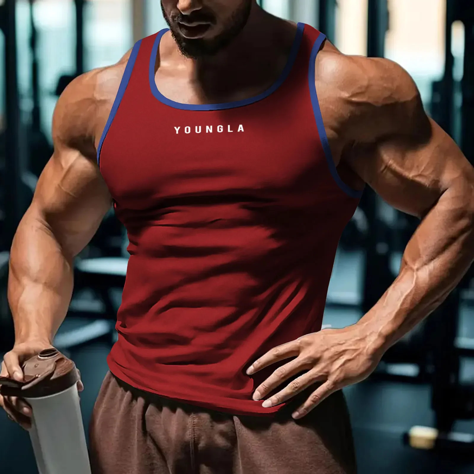 American fashion fitness suit square collar ultrathin mens summer vest sports classic and simple 250409